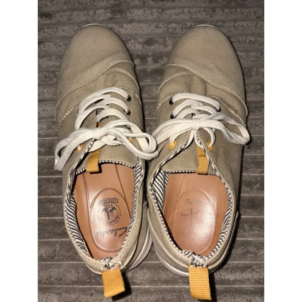 Clarks Men's  Size 10 M Khaki‎ Tan Canvas Lightweight Lace Up Casual Shoes